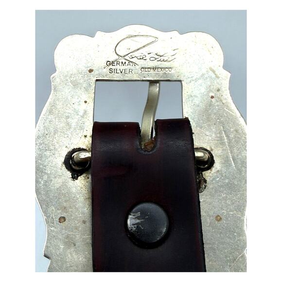Jose Luis German Silver Buckle Brass & Rhinestone Studded Leather Western Belt main image 8